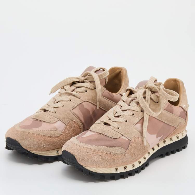Pre Owned Valentino Multicolor Camouflage Nylon And Suede Rockrunner Low Top Sneakers Size 37