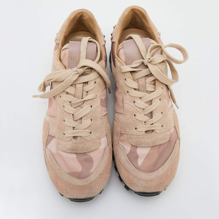 Pre Owned Valentino Multicolor Camouflage Nylon And Suede Rockrunner Low Top Sneakers Size 37