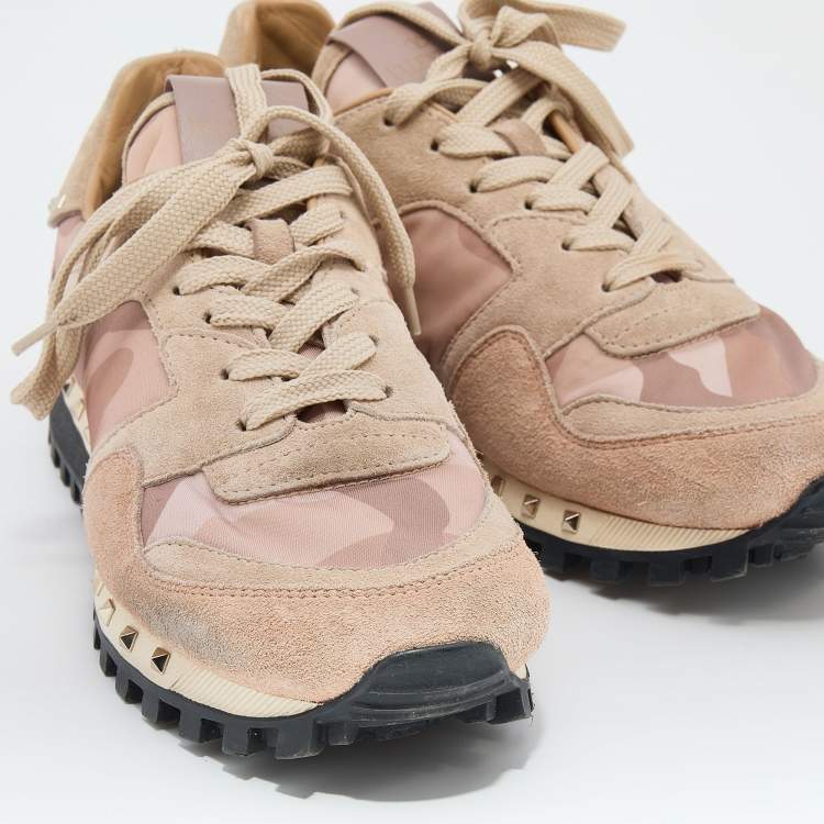 Pre Owned Valentino Multicolor Camouflage Nylon And Suede Rockrunner Low Top Sneakers Size 37