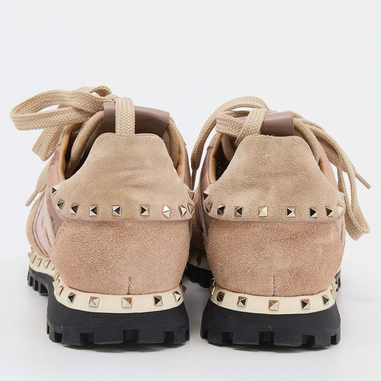 Pre Owned Valentino Multicolor Camouflage Nylon And Suede Rockrunner Low Top Sneakers Size 37