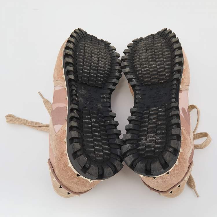 Pre Owned Valentino Multicolor Camouflage Nylon And Suede Rockrunner Low Top Sneakers Size 37