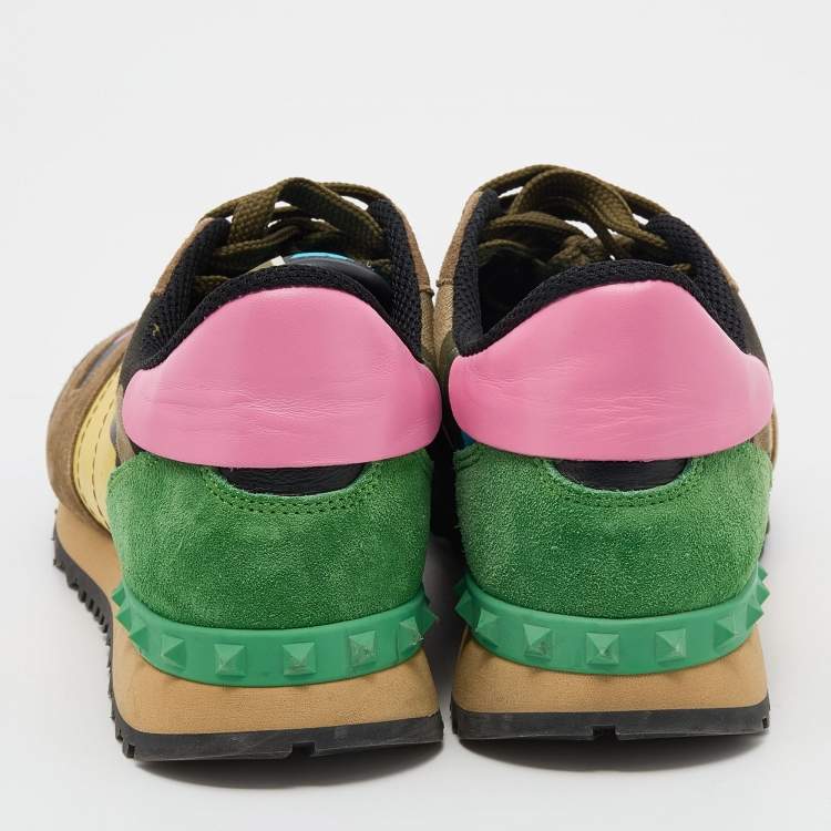 Pre Owned Valentino Multicolor Camouflage Leather And Suede Rockrunner Low Top Sneakers Size 38