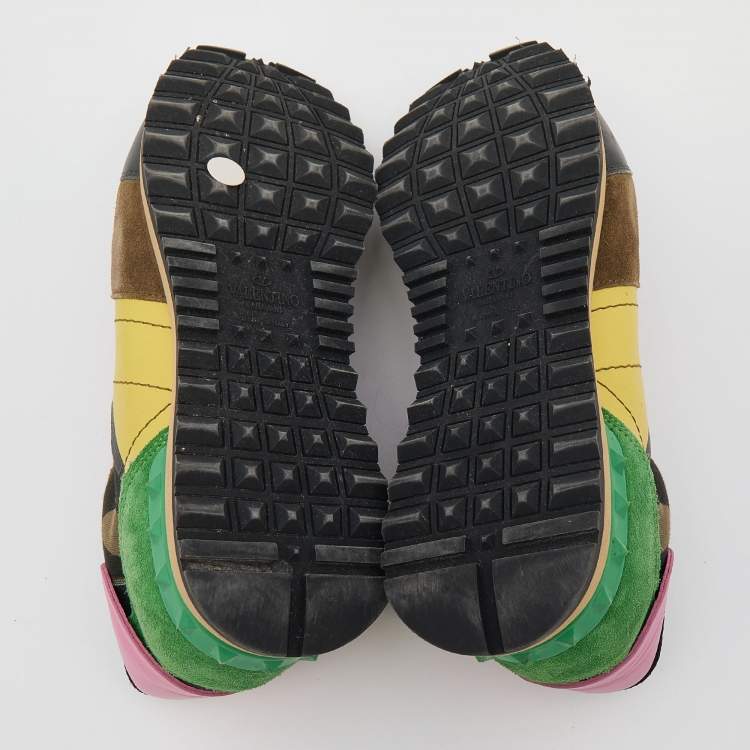 Pre Owned Valentino Multicolor Camouflage Leather And Suede Rockrunner Low Top Sneakers Size 38