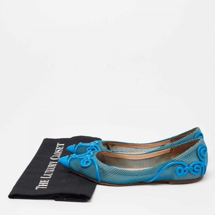 Pre Owned Valentino Navy Blue Mesh And Leather Ballet  Flats Size 38