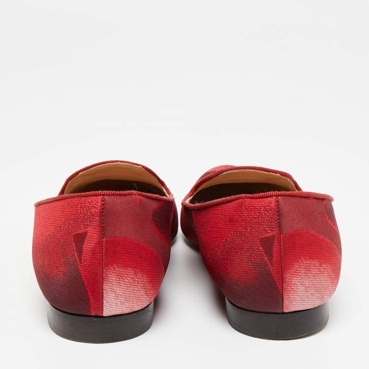 Pre Owned Valentino Red Satin Embroidered Smoking Slippers Size 40   
