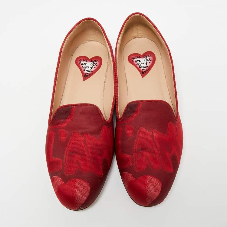 Pre Owned Valentino Red Satin Embroidered Smoking Slippers Size 40   