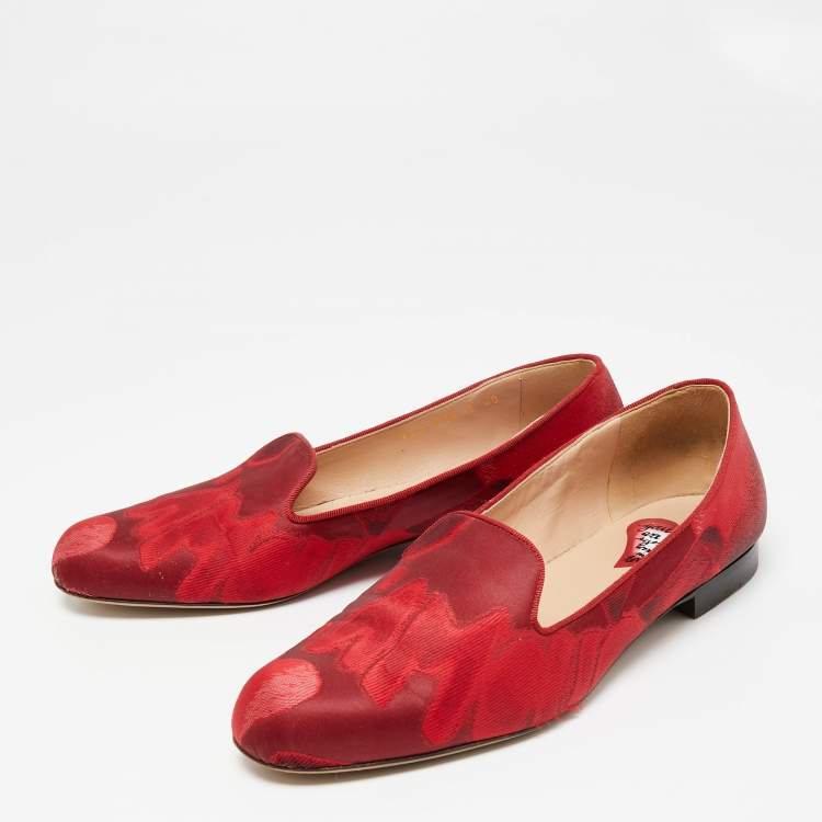 Pre Owned Valentino Red Satin Embroidered Smoking Slippers Size 40   