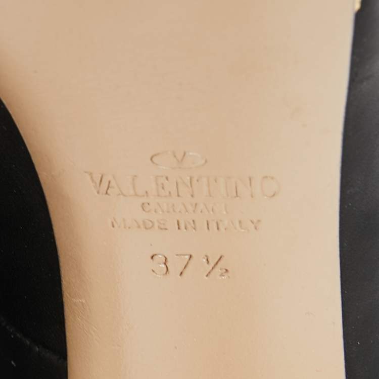 Pre Owned Valentino Black Leather Studded Heel and Platform Peep-Toe Pumps Size 37.5