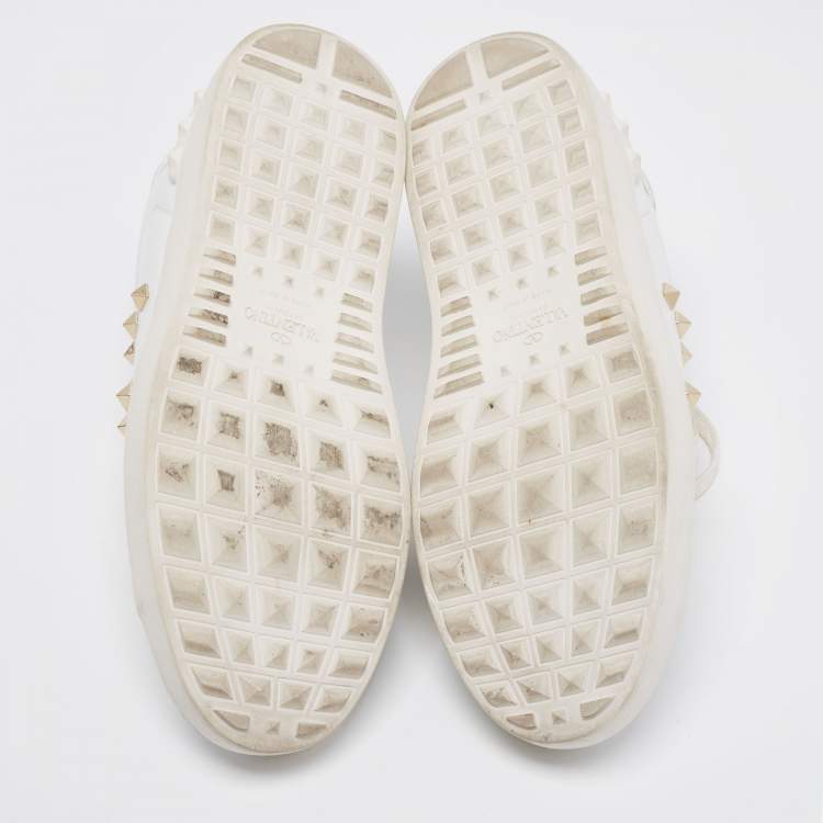 Pre Owned Valentino White Leather Rockstud lace Up Sneakers Size 39.5