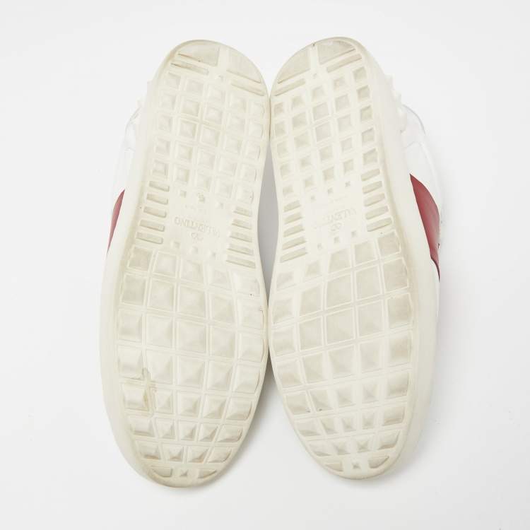 Pre Owned Valentino White/Burgundy Leather Low Top Sneakers Size 39 