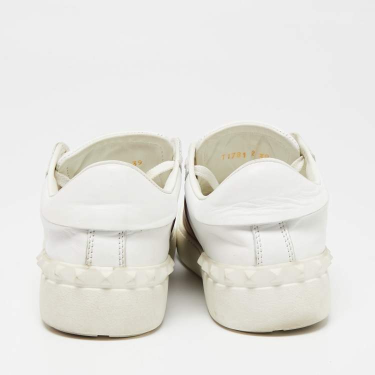 Pre Owned Valentino White/Burgundy Leather Low Top Sneakers Size 39 