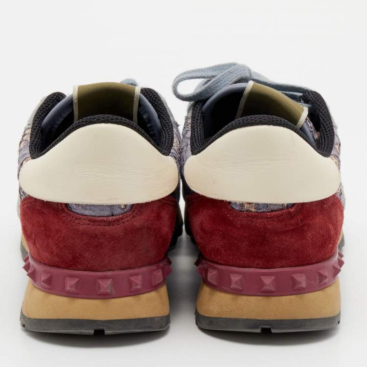 Pre Owned Valentino Multicolor Suede And Lace Rockrunner Low Top Sneakers Size 39.5