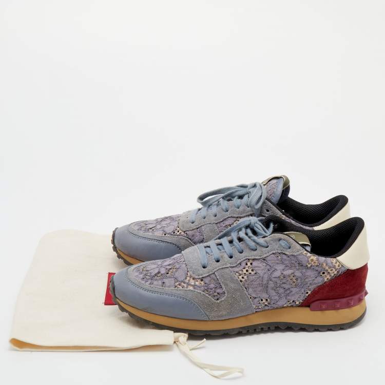 Pre Owned Valentino Multicolor Suede And Lace Rockrunner Low Top Sneakers Size 39.5