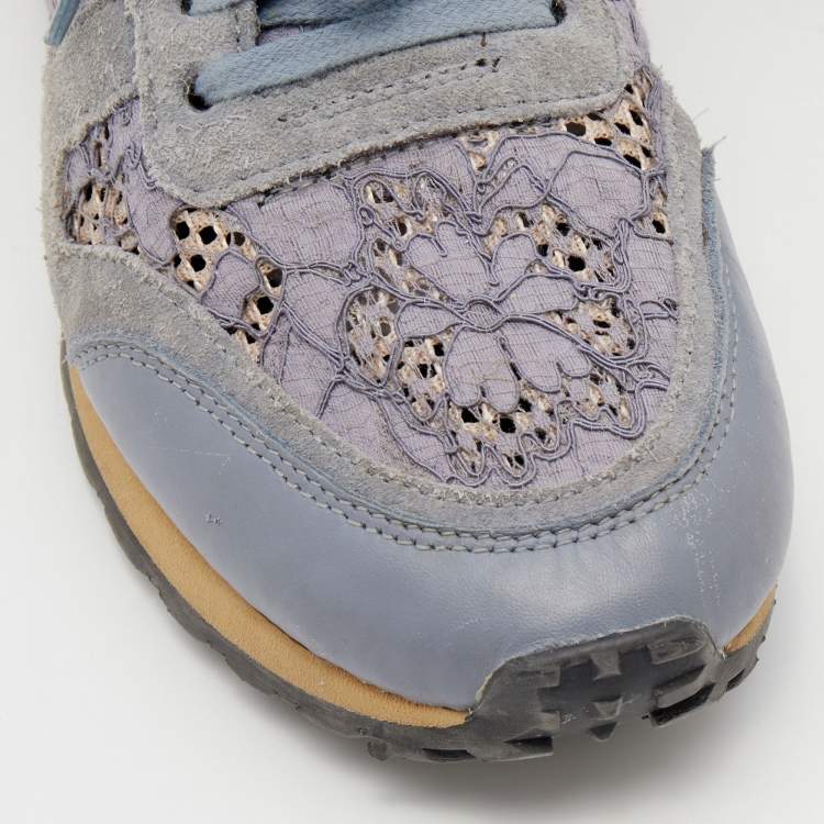 Pre Owned Valentino Multicolor Suede And Lace Rockrunner Low Top Sneakers Size 39.5