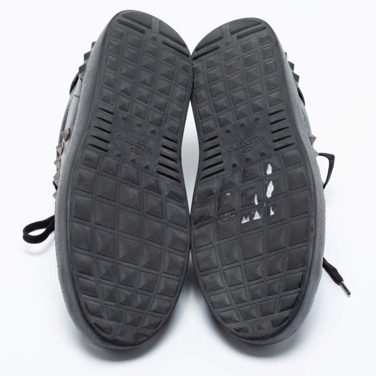 Pre Owned Valentino Black Leather Rockstud Untitled Low-Top Sneakers Size 39.5