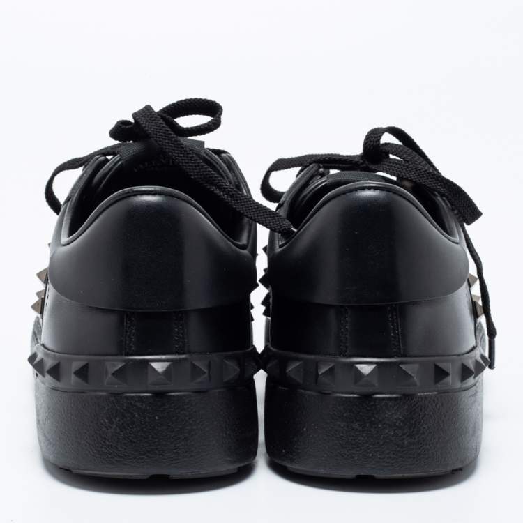 Pre Owned Valentino Black Leather Rockstud Untitled Low-Top Sneakers Size 39.5