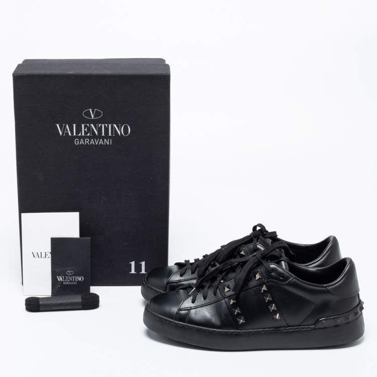 Pre Owned Valentino Black Leather Rockstud Untitled Low-Top Sneakers Size 39.5