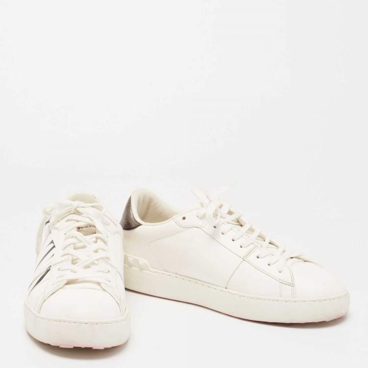 Pre Owned Valentino Off-White Leather VLTN Low-Top Sneakers Size 38.5