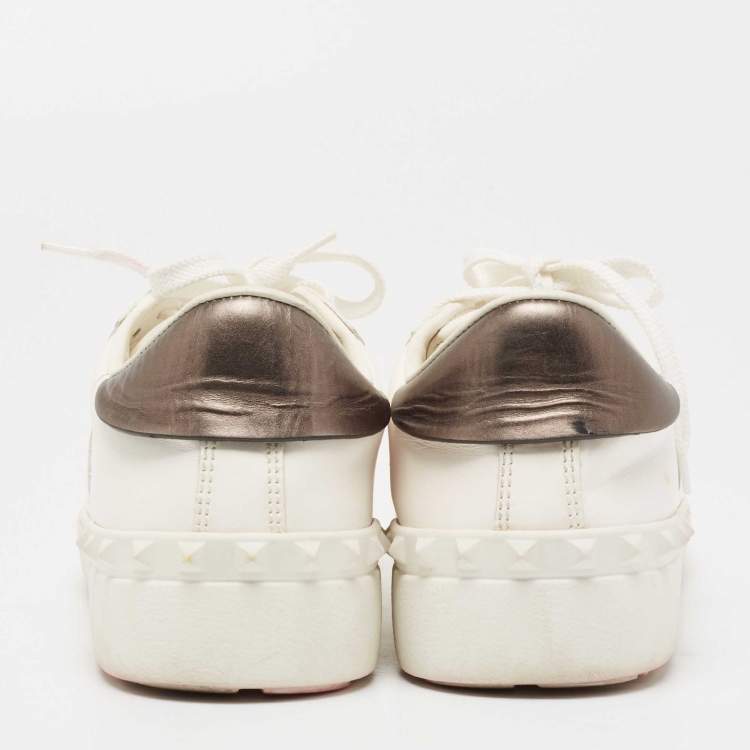 Pre Owned Valentino Off-White Leather VLTN Low-Top Sneakers Size 38.5