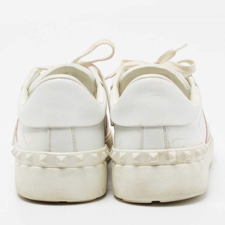 Pre Owned Valentino White Leather Leather Rockstud Low Top Sneakers Size 39.5