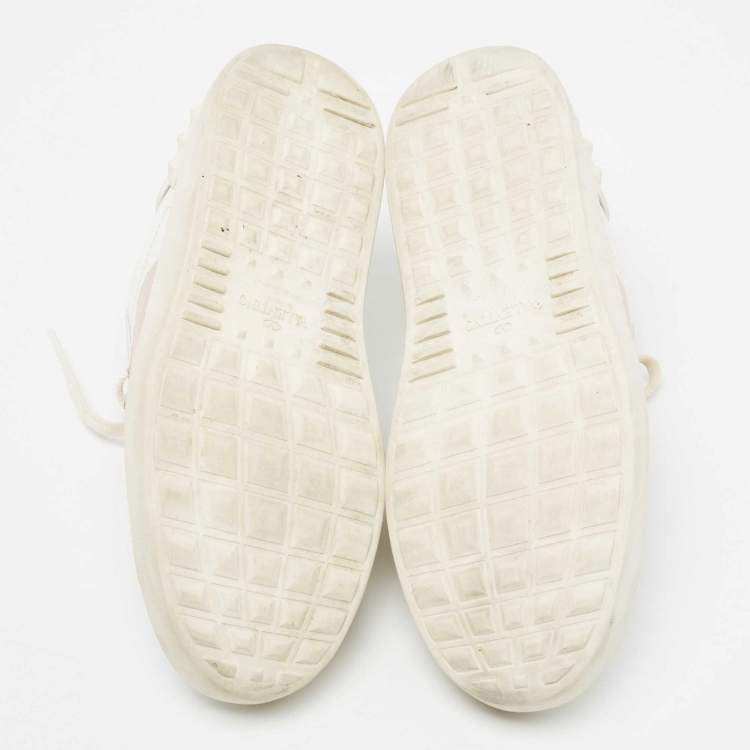 Pre Owned Valentino White Leather Leather Rockstud Low Top Sneakers Size 39.5