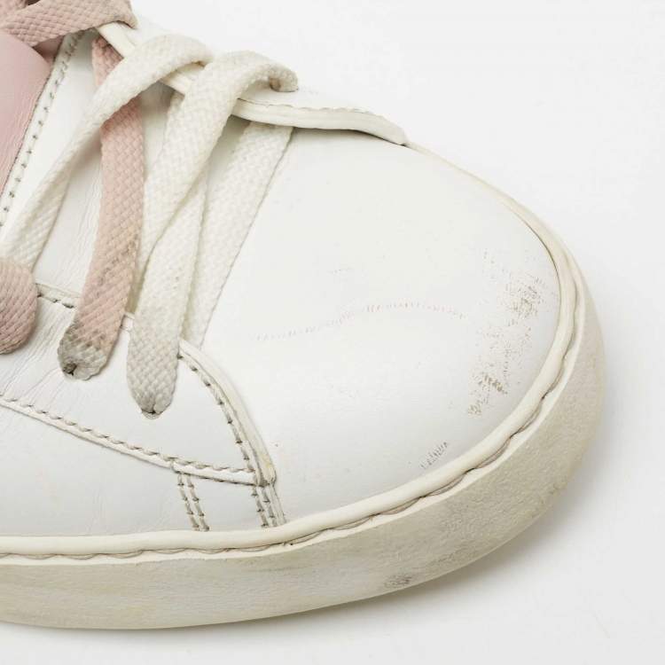 Pre Owned Valentino White Leather Leather Rockstud Low Top Sneakers Size 39.5