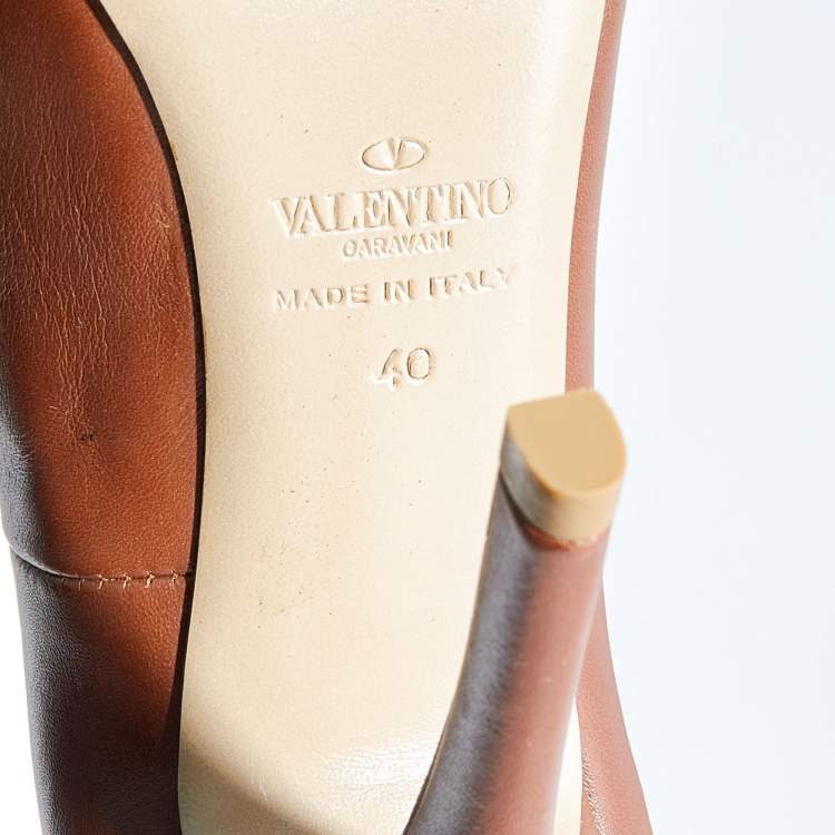 Pre Owned Valentino Brown Leather Round Toe Platform Pumps Size 40