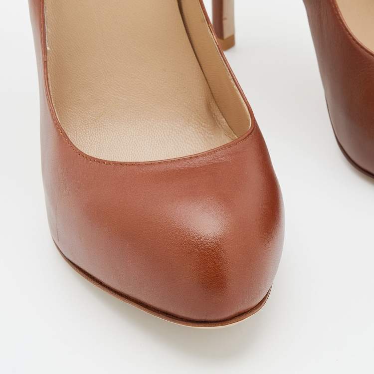 Pre Owned Valentino Brown Leather Round Toe Platform Pumps Size 40