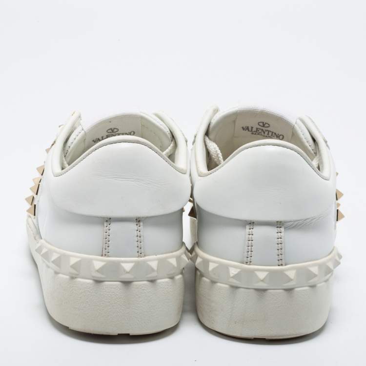 Pre Owned Valentino White Leather Rockstud Low-Top Sneakers Size 36