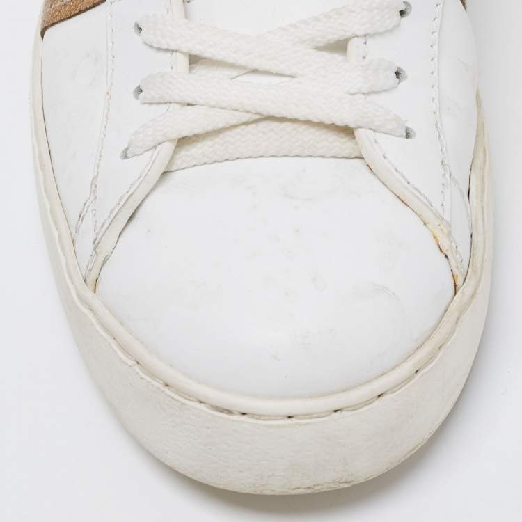 Pre Owned Valentino White/Gold Leather Open Rockstud Low Top Sneakers Size 37