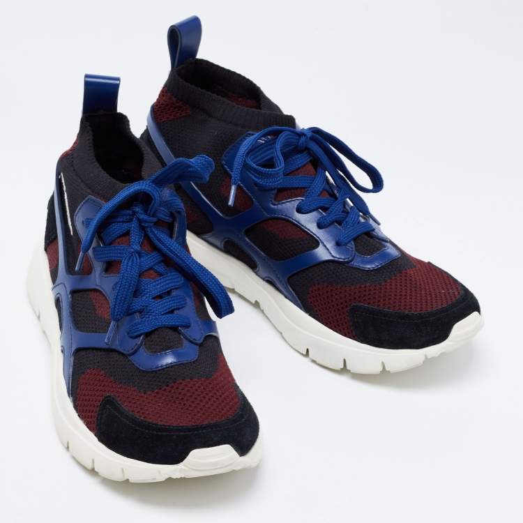 Pre Owned Valentino Tri-Color Leather, Mesh and Suede Low-Top Sneakers Size 40