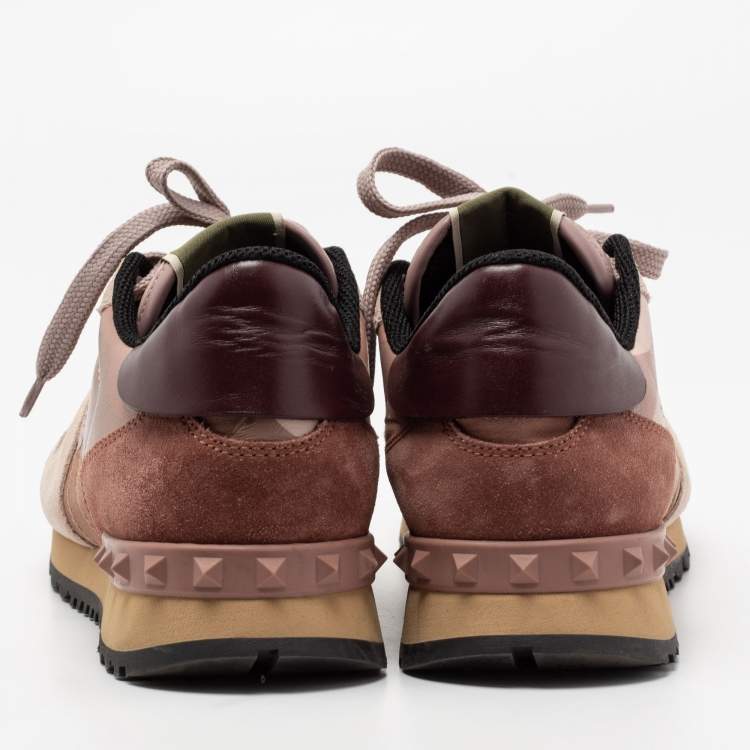 مملوكة مسبقًا Valentino Pink Leather, Suede and Camouflage Canvas Rockrunner Low-Top Sneakers Size 38