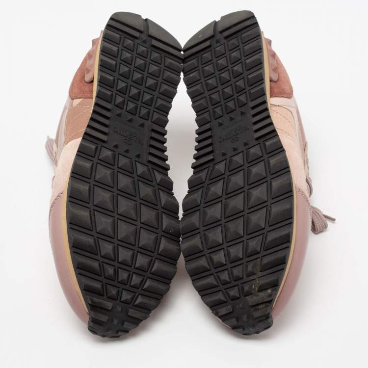 مملوكة مسبقًا Valentino Pink Leather, Suede and Camouflage Canvas Rockrunner Low-Top Sneakers Size 38
