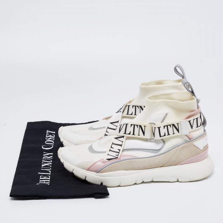Pre Owned Valentino Multicolor Knit Fabric and Leather VLTN Heroes Sneakers Size 39