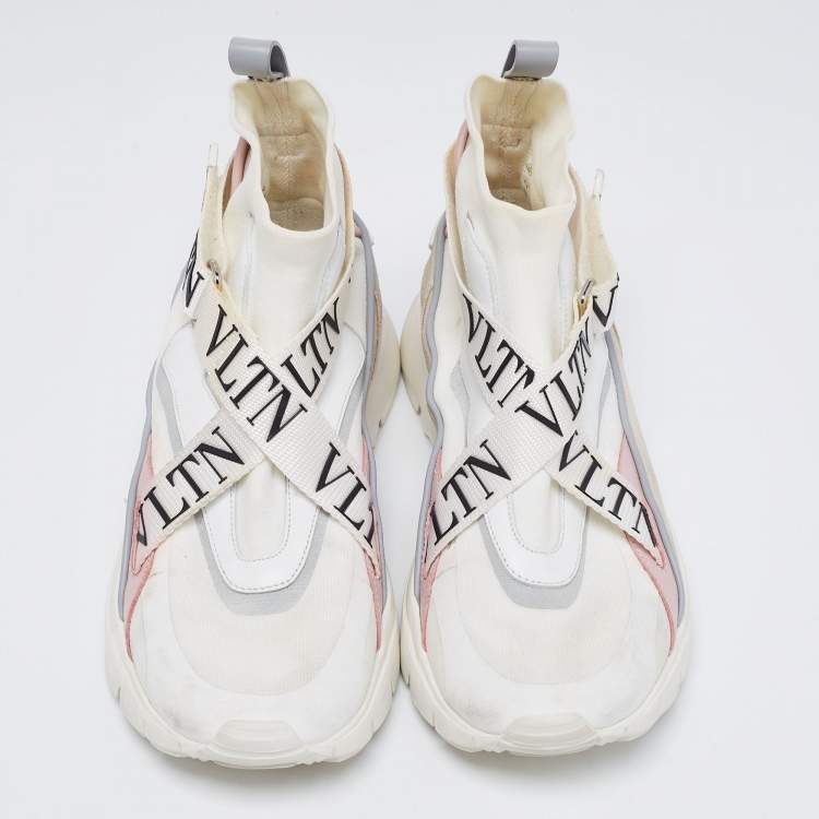 Pre Owned Valentino Multicolor Knit Fabric and Leather VLTN Heroes Sneakers Size 39