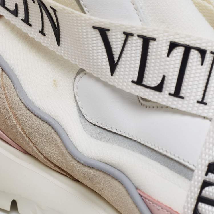 Pre Owned Valentino Multicolor Knit Fabric and Leather VLTN Heroes Sneakers Size 39