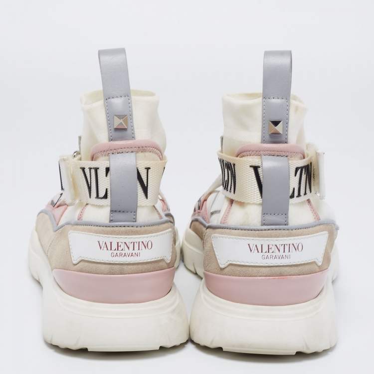 Pre Owned Valentino Multicolor Knit Fabric and Leather VLTN Heroes Sneakers Size 39