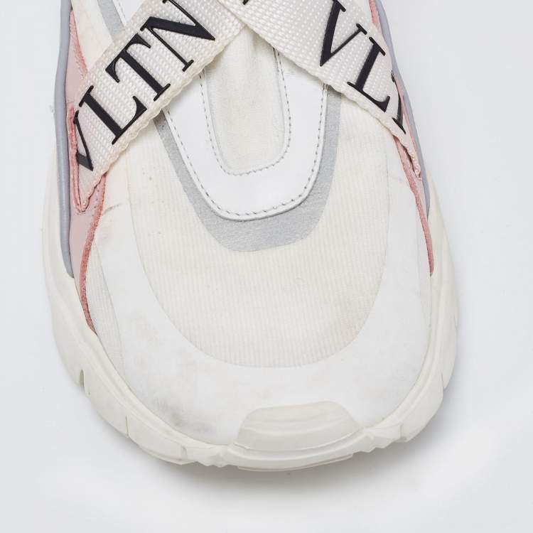 Pre Owned Valentino Multicolor Knit Fabric and Leather VLTN Heroes Sneakers Size 39