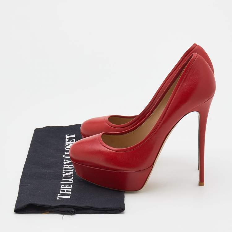 Pre Owned Valentino Red Leather Platform Pumps Size 39