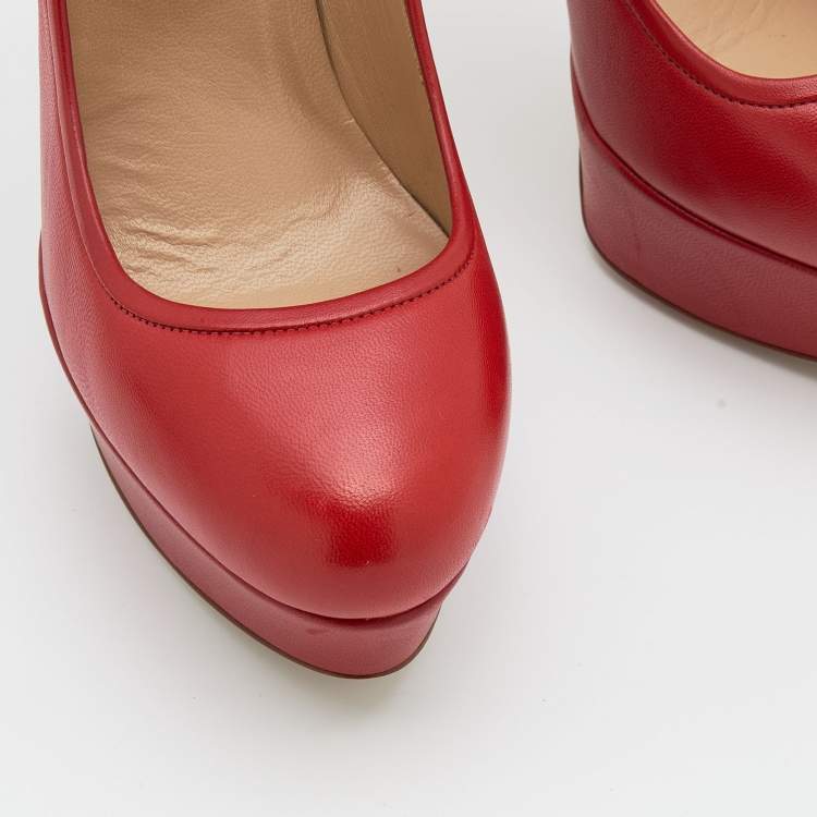 Pre Owned Valentino Red Leather Platform Pumps Size 39