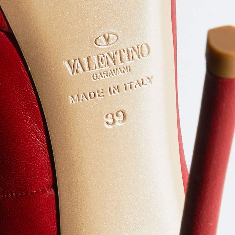 Pre Owned Valentino Red Leather Platform Pumps Size 39
