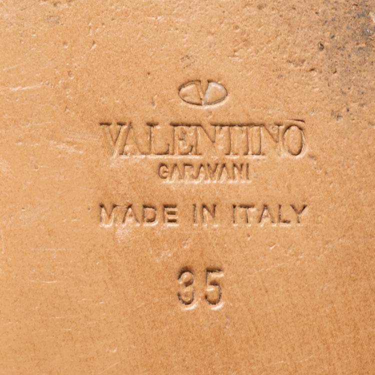 Pre Owned Valentino Black Leather Knee High Rockstud Gladiator Flats Size 35