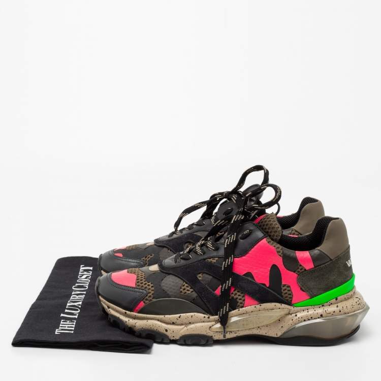 Pre Owned Valentino Multicolor Fabric And Leather Camouflage Bounce Low Top Sneakers 39