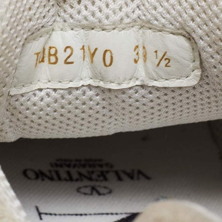مملوكة مسبقًا Valentino White/Beige Leather and Suede Spray Paint Bounce Low-Top Sneakers Size 39.5