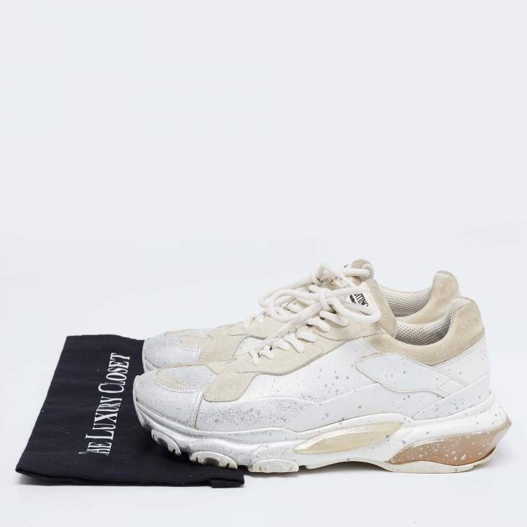 مملوكة مسبقًا Valentino White/Beige Leather and Suede Spray Paint Bounce Low-Top Sneakers Size 39.5
