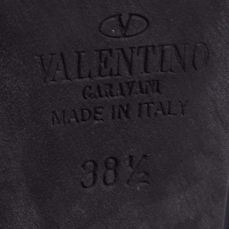 Pre Owned Valentino Black Patent and Leather Rockstud Ankle Strap Pumps Size 38.5