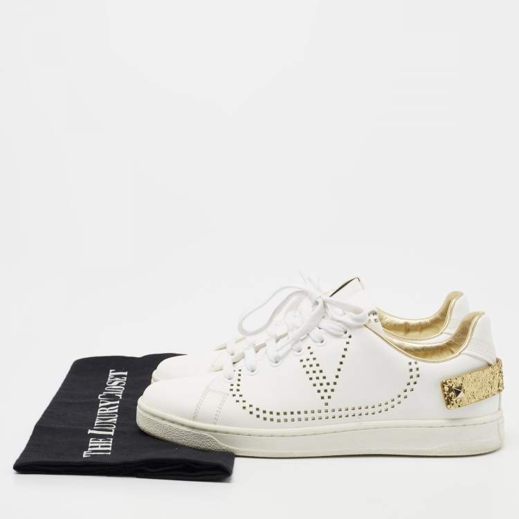 Pre Owned Valentino White Leather Backnet  Lace Up Sneakers Size 37