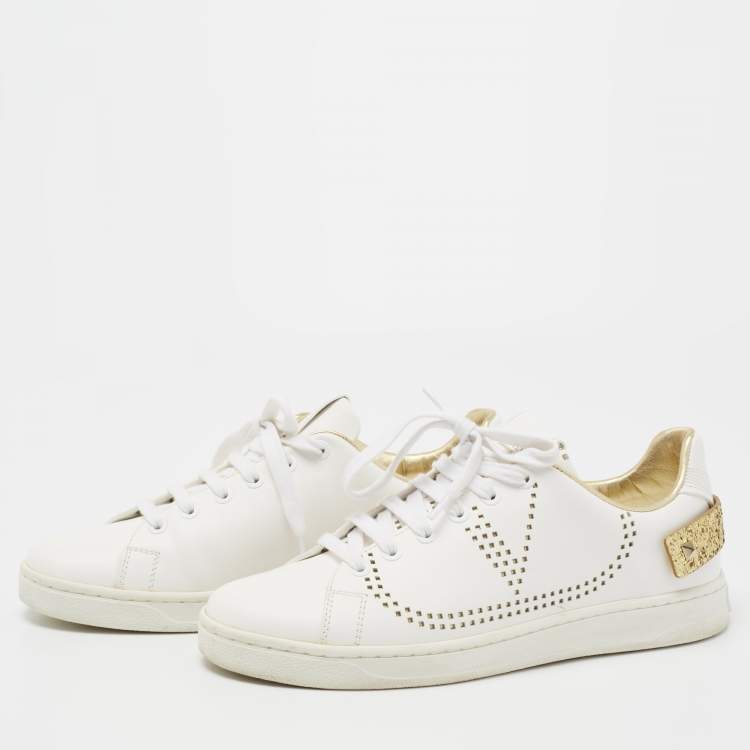 Pre Owned Valentino White Leather Backnet  Lace Up Sneakers Size 37