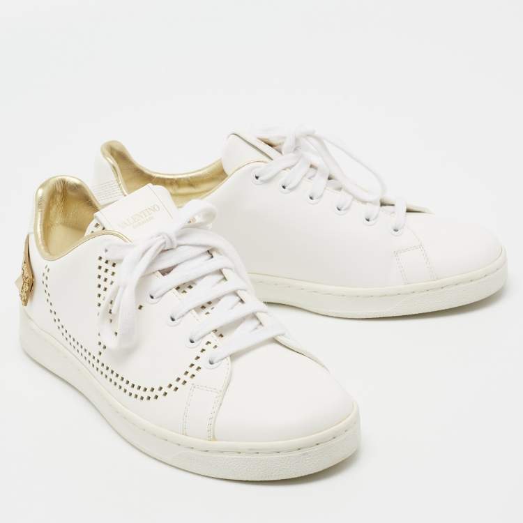 Pre Owned Valentino White Leather Backnet  Lace Up Sneakers Size 37