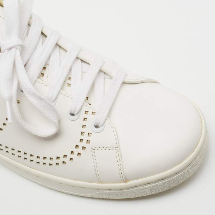 Pre Owned Valentino White Leather Backnet  Lace Up Sneakers Size 37